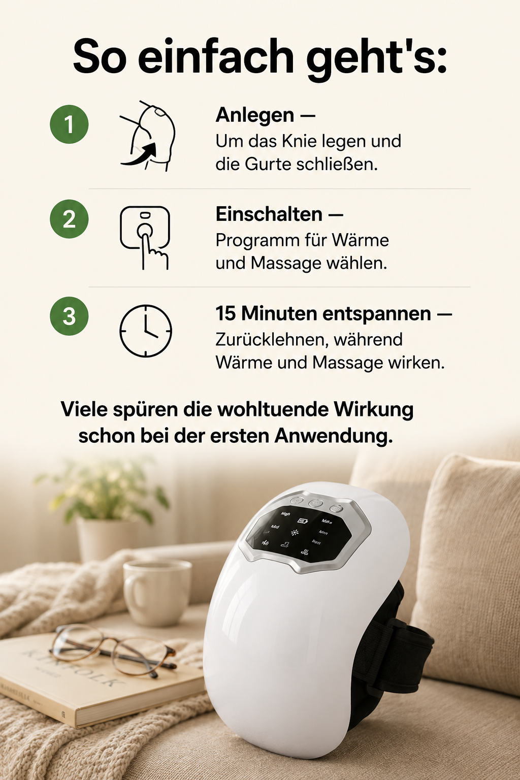 KnieVital 3-in-1 Kniemassagegerät – Wärme, Rotlicht & Massage